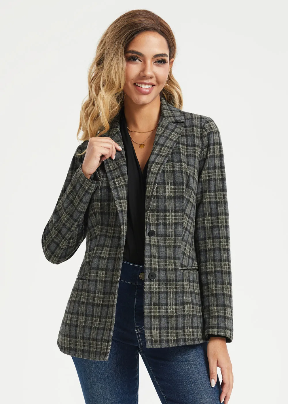 Classic Blazer | Knit Jacquard (Charcoal Plaid) sold by Betabrand