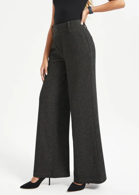 Classic High-Waist DPYP™ Dress Pant Yoga Pants | Wide (Charcoal Herringbone) sold by Betabrand