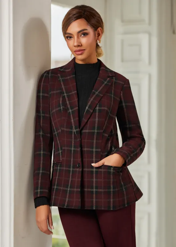 Classic Blazer | Knit Jacquard (Burgundy Plaid) sold by Betabrand