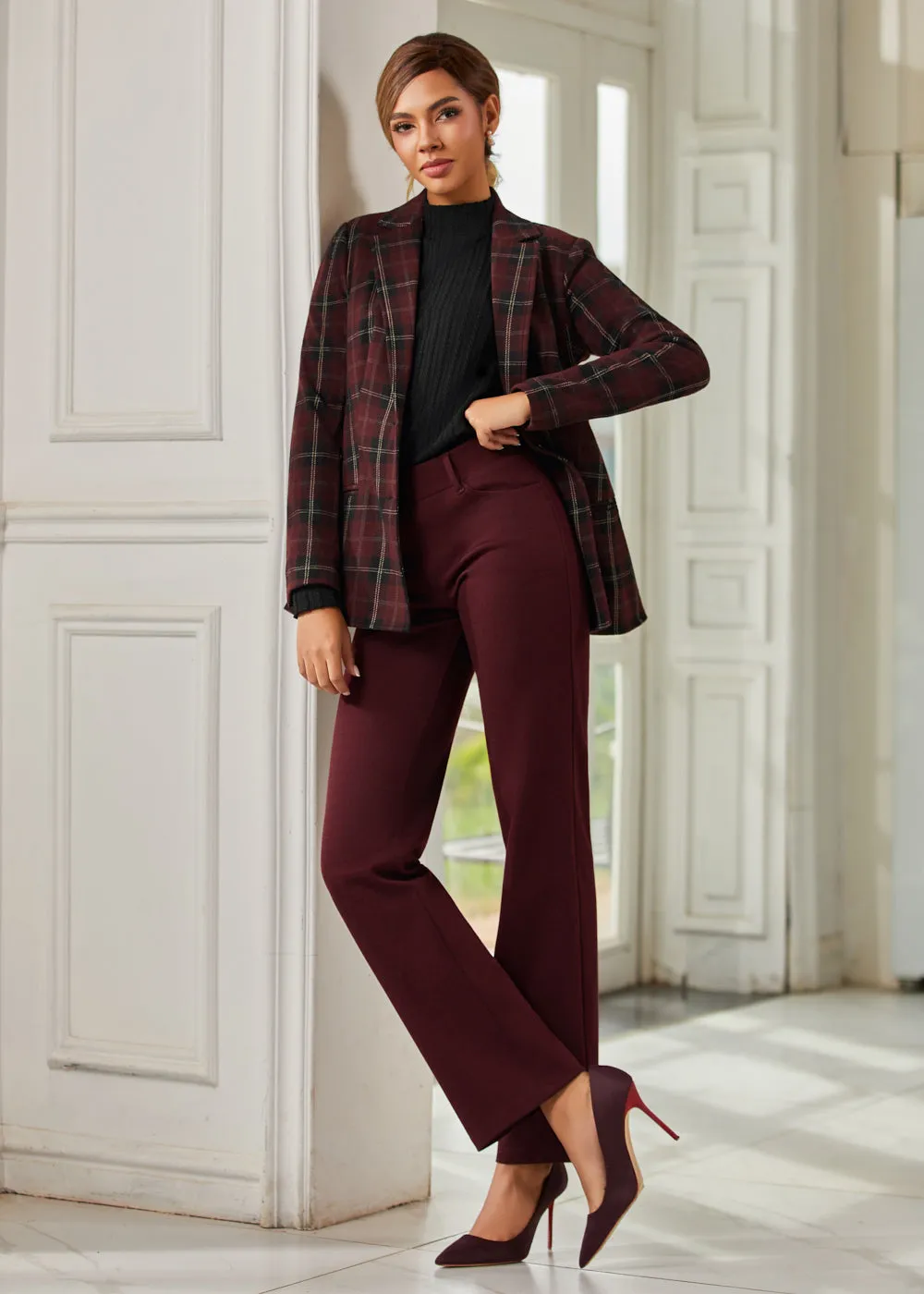 Classic Blazer | Knit Jacquard (Burgundy Plaid) sold by Betabrand product image thumbnail 2