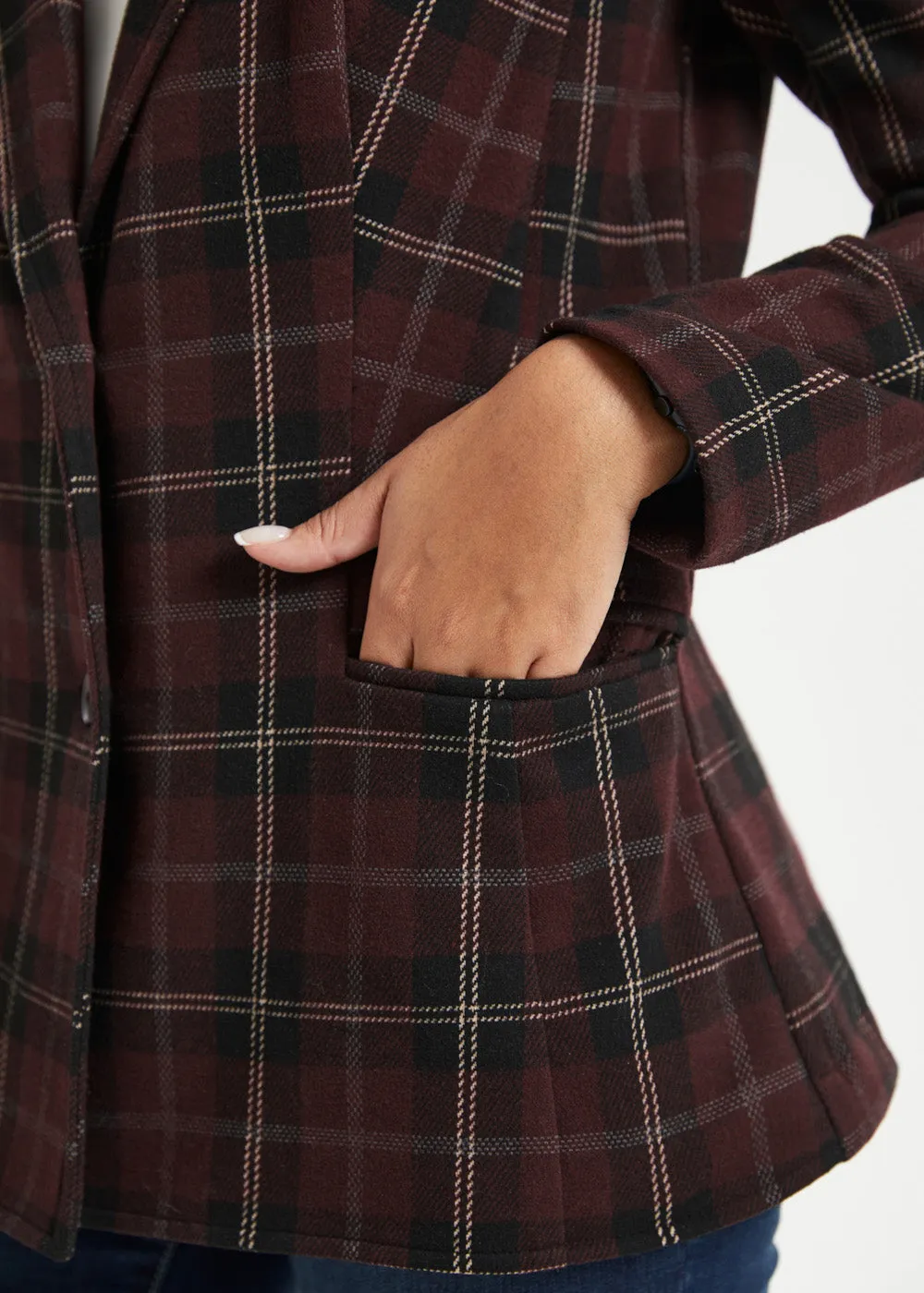 Classic Blazer | Knit Jacquard (Burgundy Plaid) sold by Betabrand product image thumbnail 3