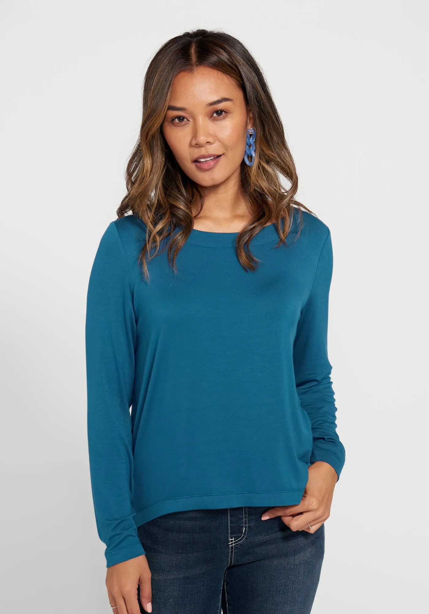 Essential Scoop Long Sleeve (Dark Ocean) sold by Betabrand