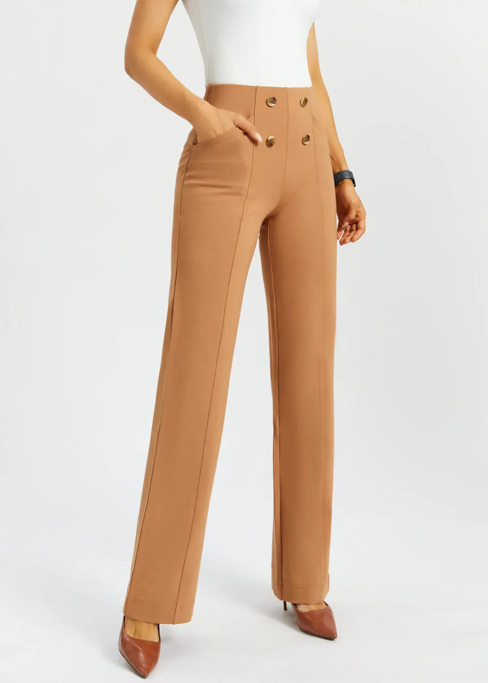 Atlantic DPYP™ Dress Pant Yoga Pants | Wide (Sandalwood) sold by Betabrand product image thumbnail 2