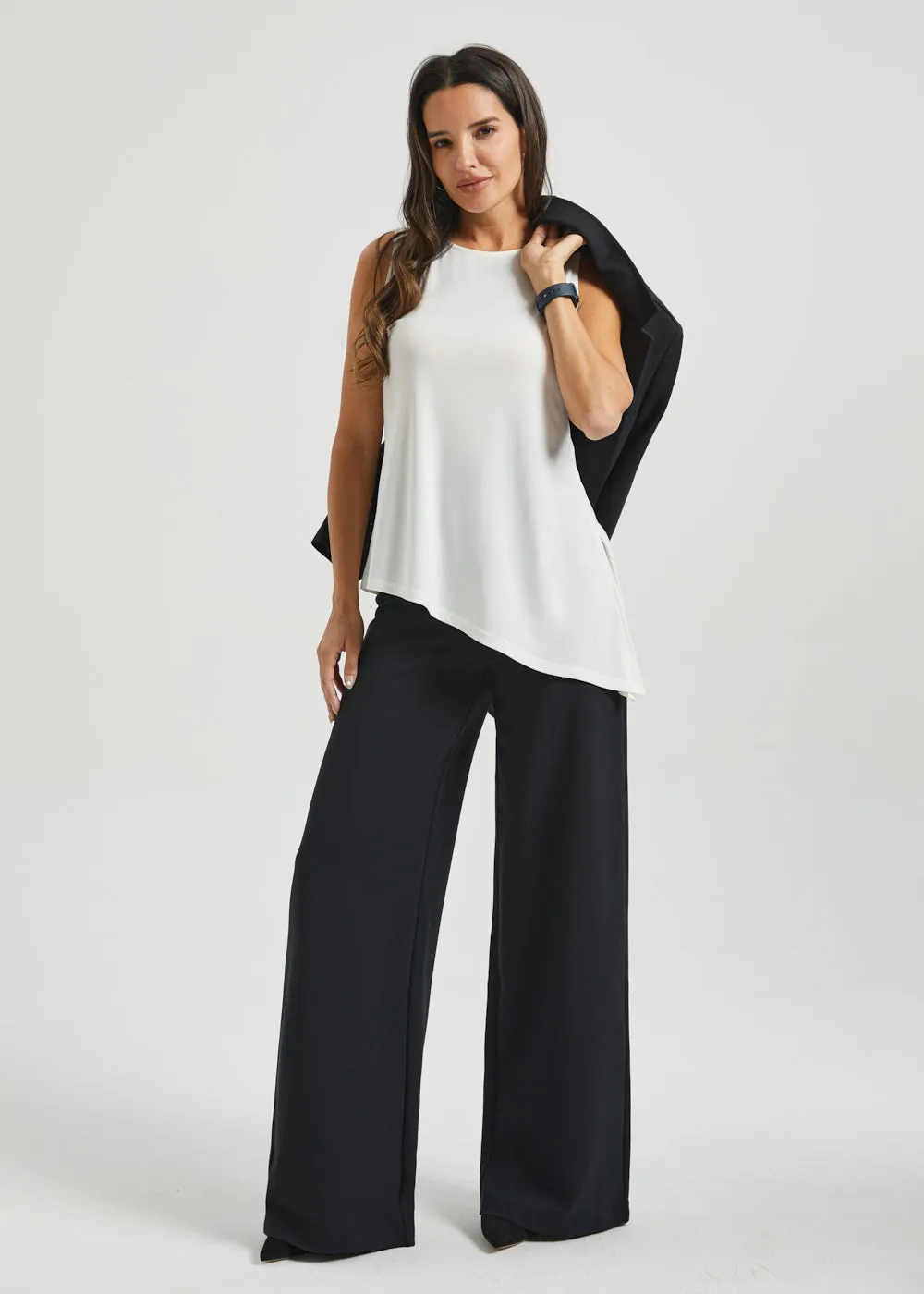 Asymmetrical Hem Sleeveless Tunic | Matte Jersey (Ivory) sold by Betabrand product image thumbnail 2