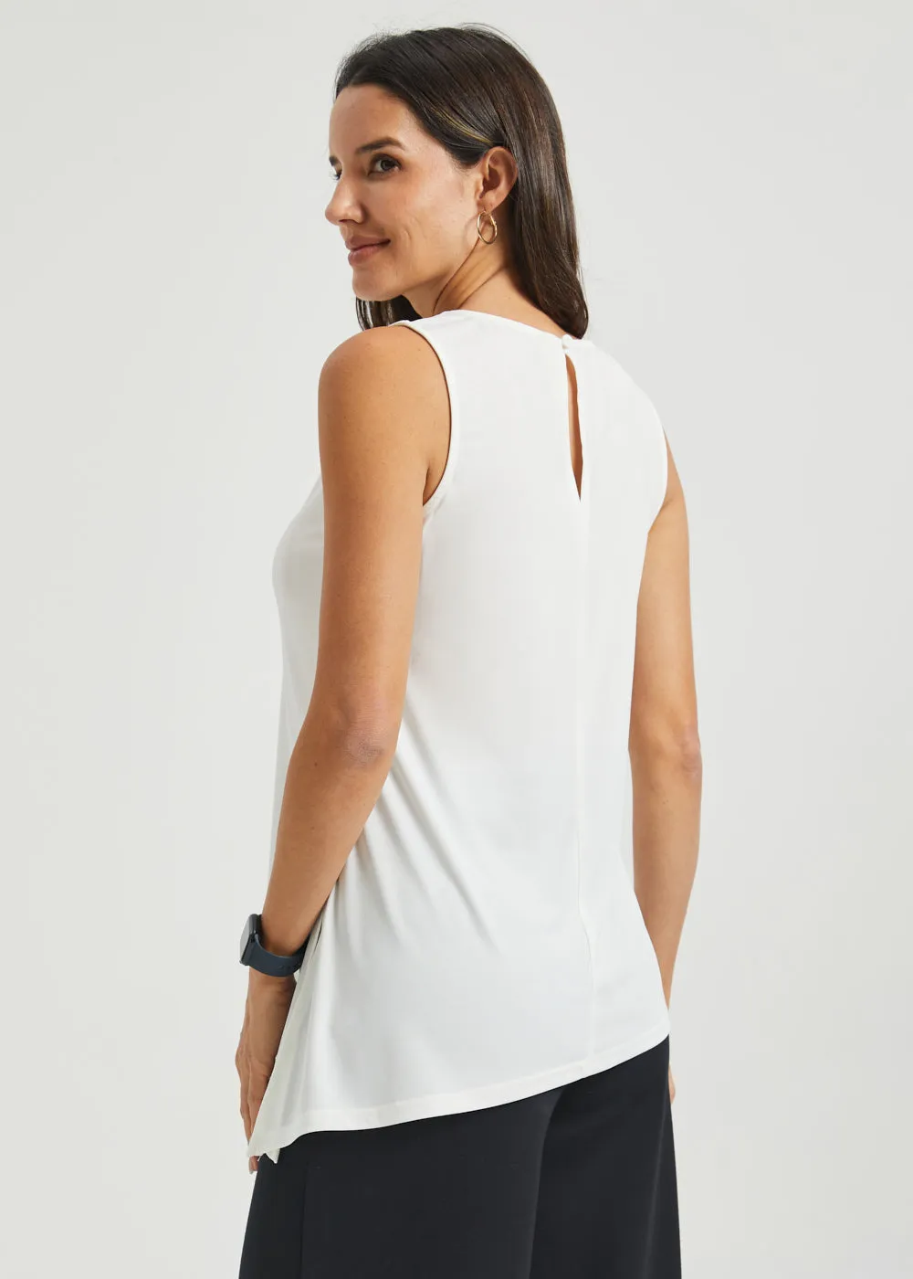 Asymmetrical Hem Sleeveless Tunic | Matte Jersey (Ivory) sold by Betabrand product image thumbnail 3