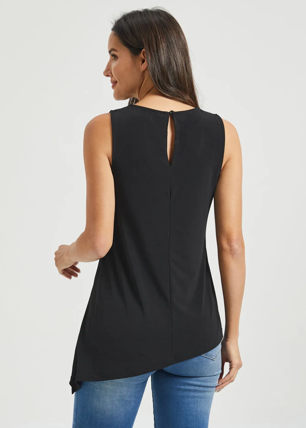 Asymmetrical Hem Sleeveless Tunic | Matte Jersey (Black) sold by Betabrand product image thumbnail 5