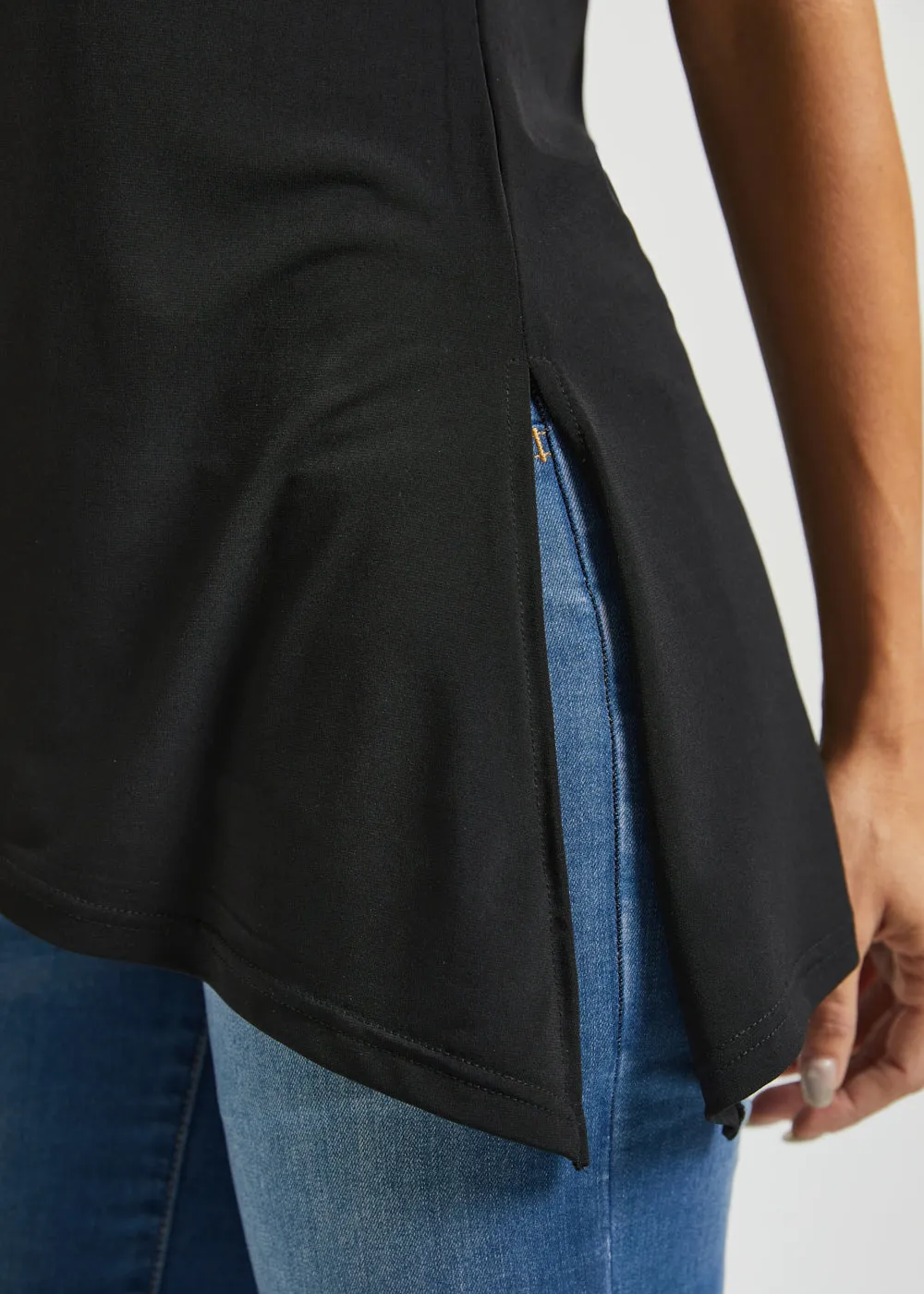 Asymmetrical Hem Sleeveless Tunic | Matte Jersey (Black) sold by Betabrand product image thumbnail 4