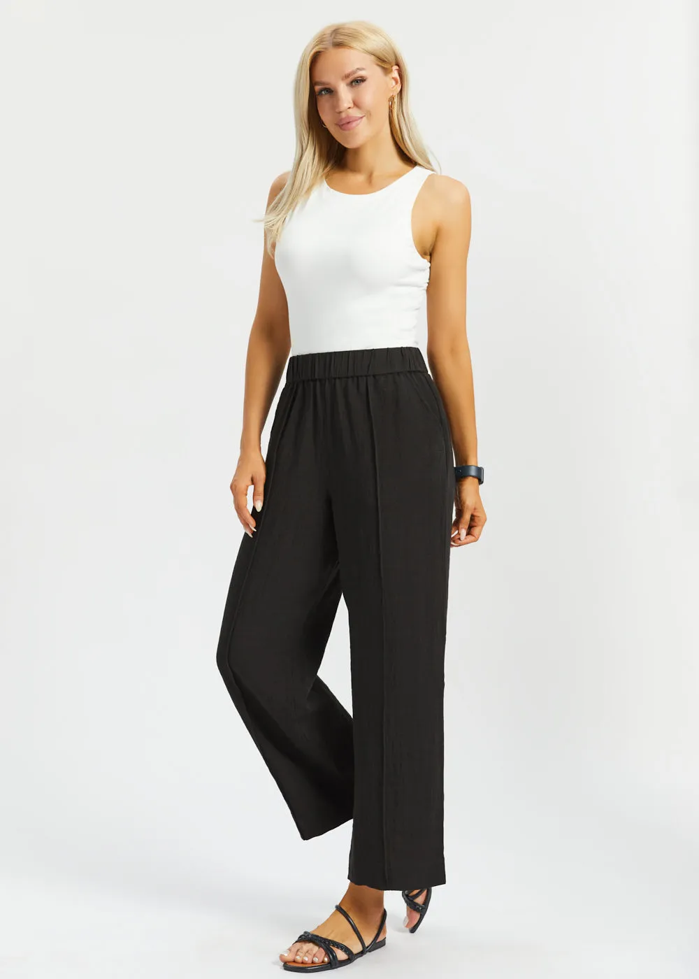 Camp Pant | Linenette (Black) sold by Betabrand product image thumbnail 2