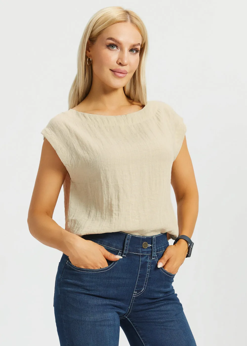 Drift Boat Neck Tee | Linenette (Stone) sold by Betabrand product image thumbnail 4