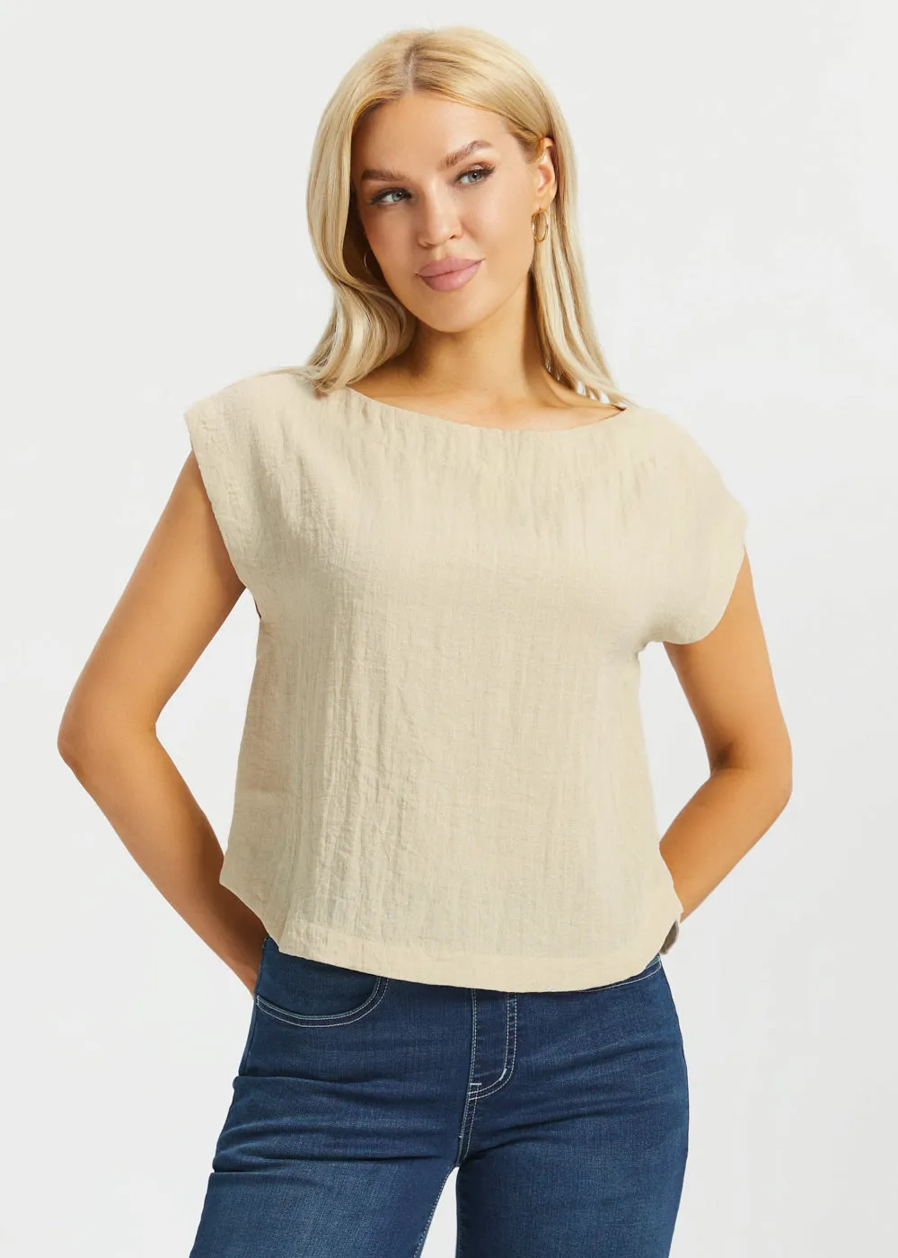 Drift Boat Neck Tee | Linenette (Stone) sold by Betabrand product image thumbnail 3