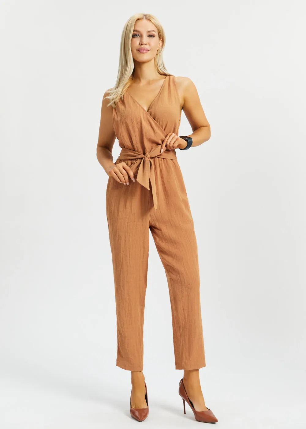 Drift Jumpsuit | Linenette (Sandalwood) sold by Betabrand product image thumbnail 2