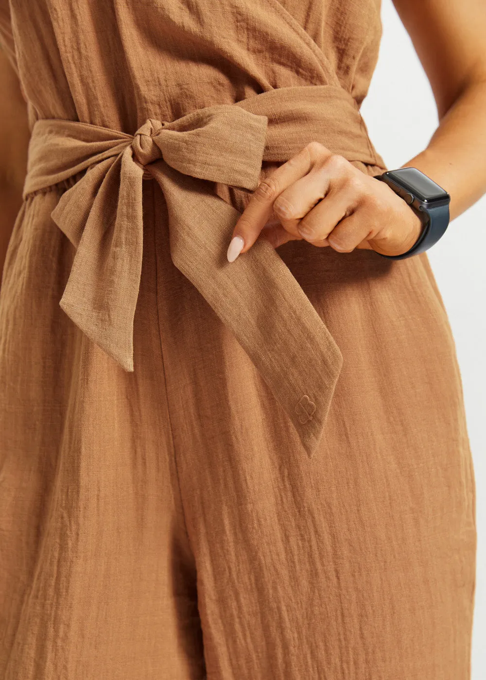 Drift Jumpsuit | Linenette (Sandalwood) sold by Betabrand product image thumbnail 4