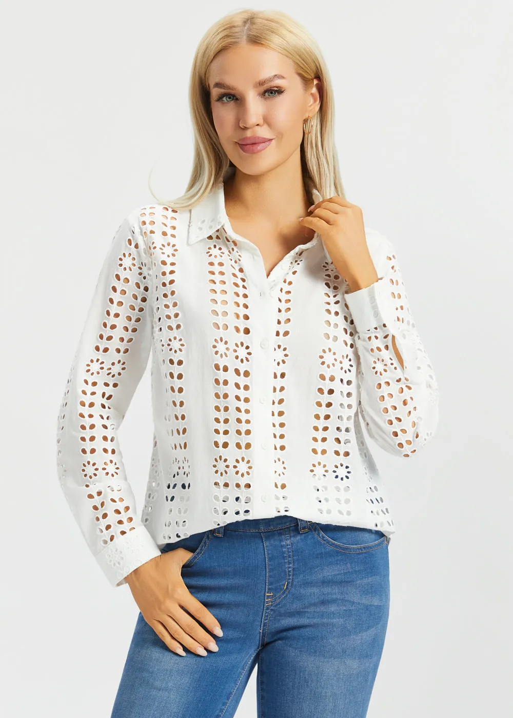 Eyelet Shirt Long Sleeve | Cotton (Star White) sold by Betabrand product image thumbnail 5