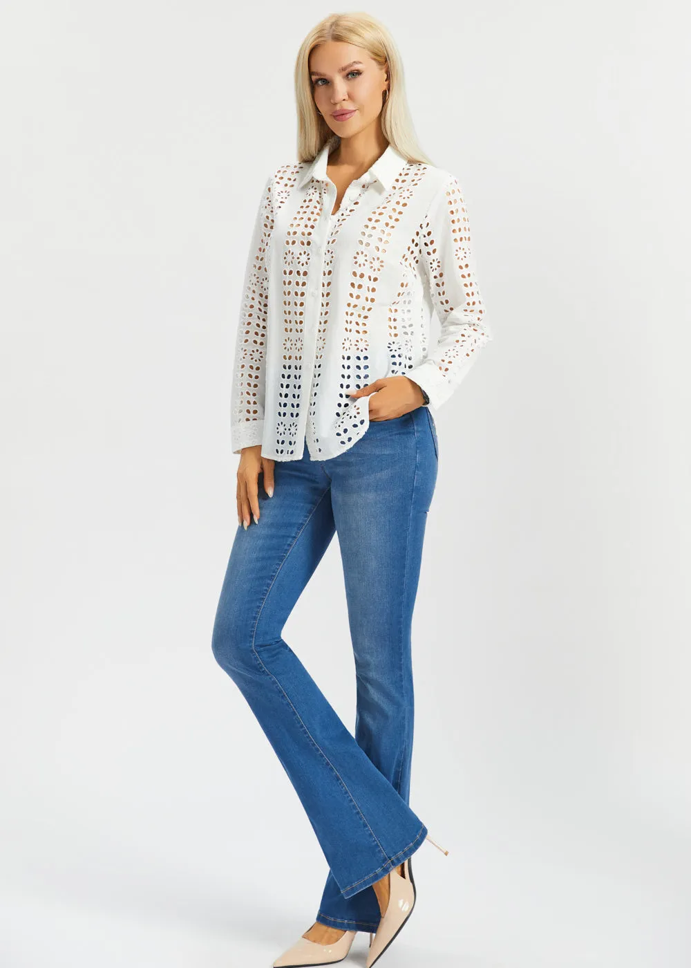 Eyelet Shirt Long Sleeve | Cotton (Star White) sold by Betabrand product image thumbnail 3