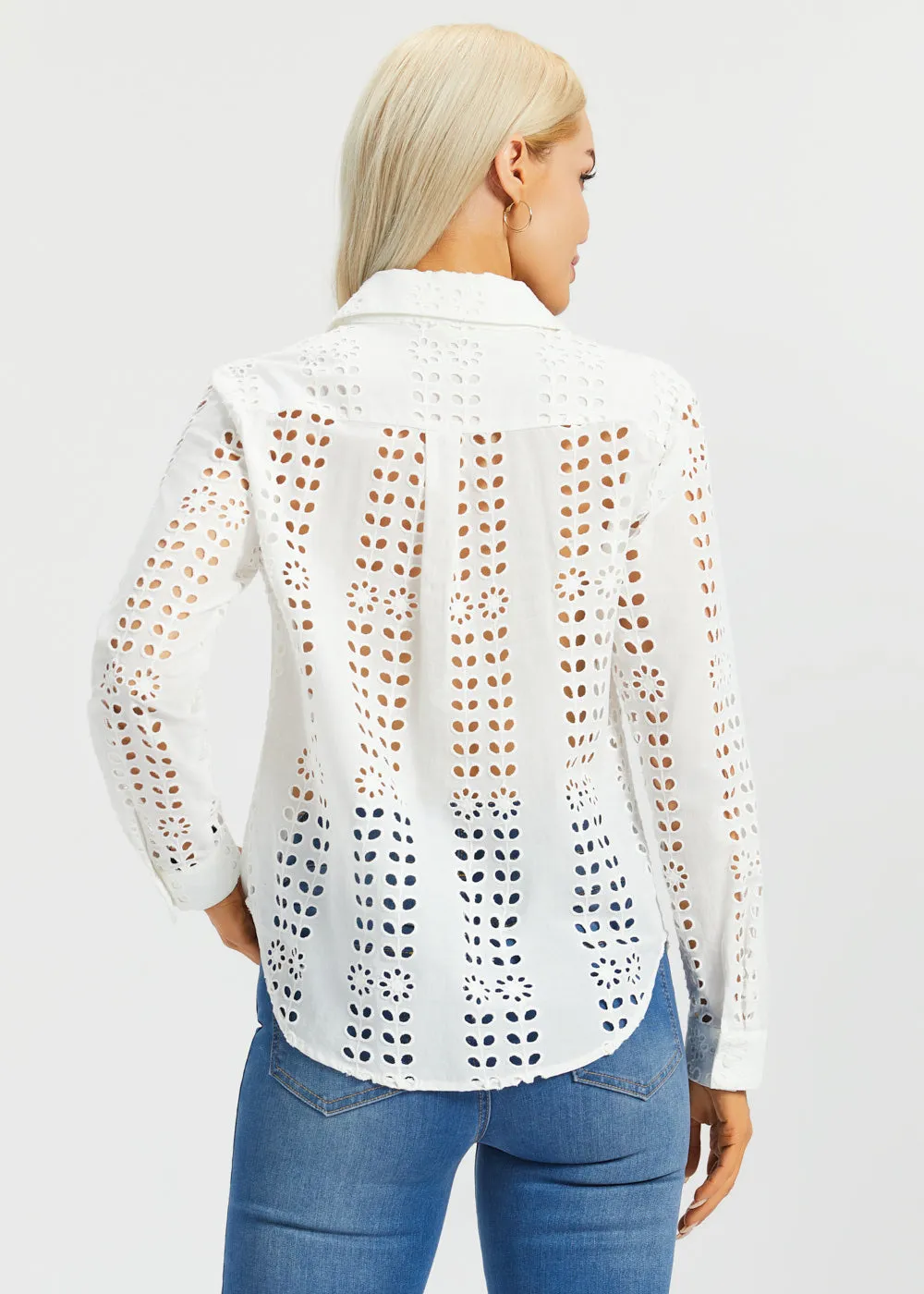 Eyelet Shirt Long Sleeve | Cotton (Star White) sold by Betabrand product image thumbnail 4