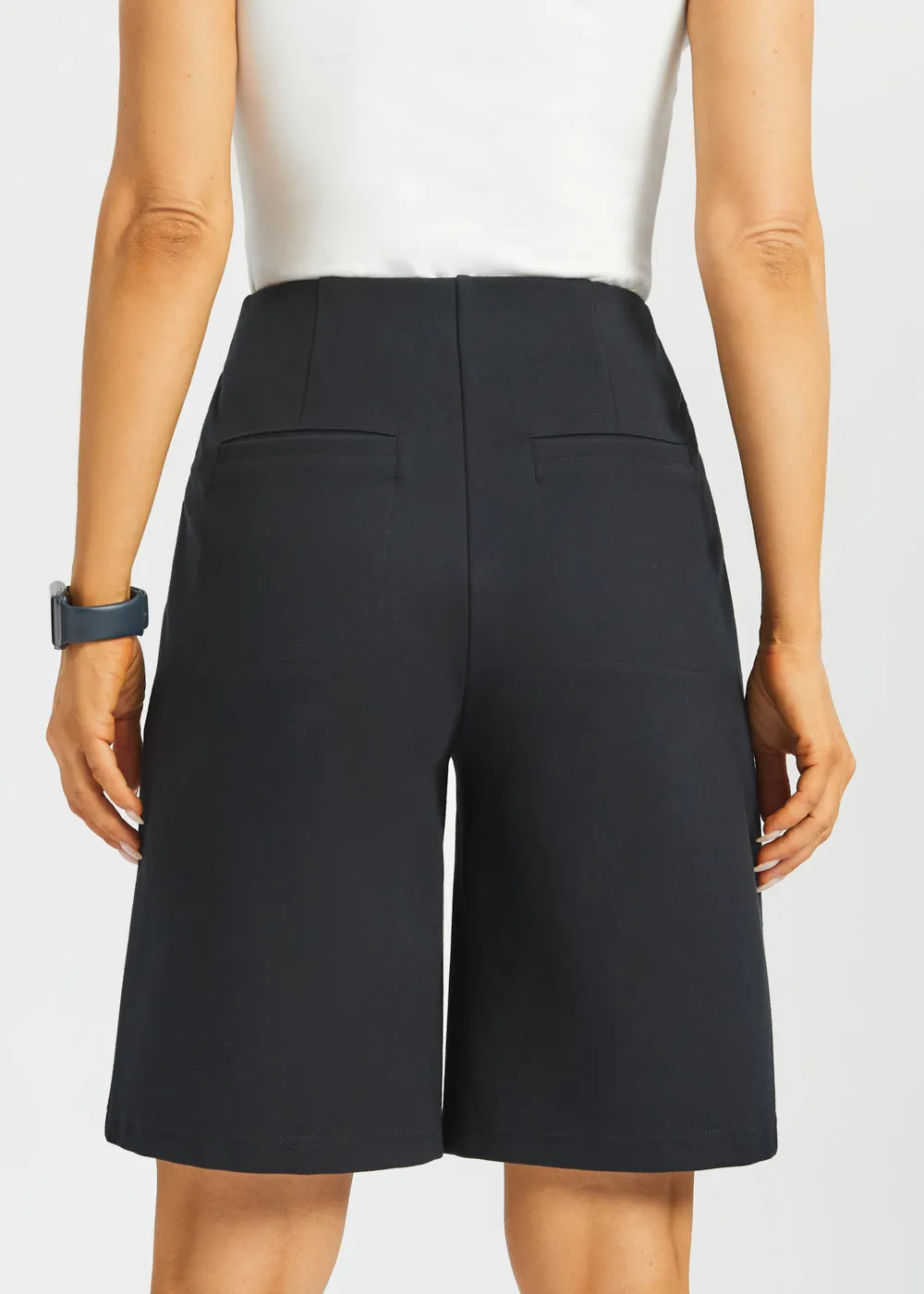 Atlantic Wide-Leg Bermuda Shorts | Stretch Ponte (Black) - Final Sale sold by Betabrand product image thumbnail 5
