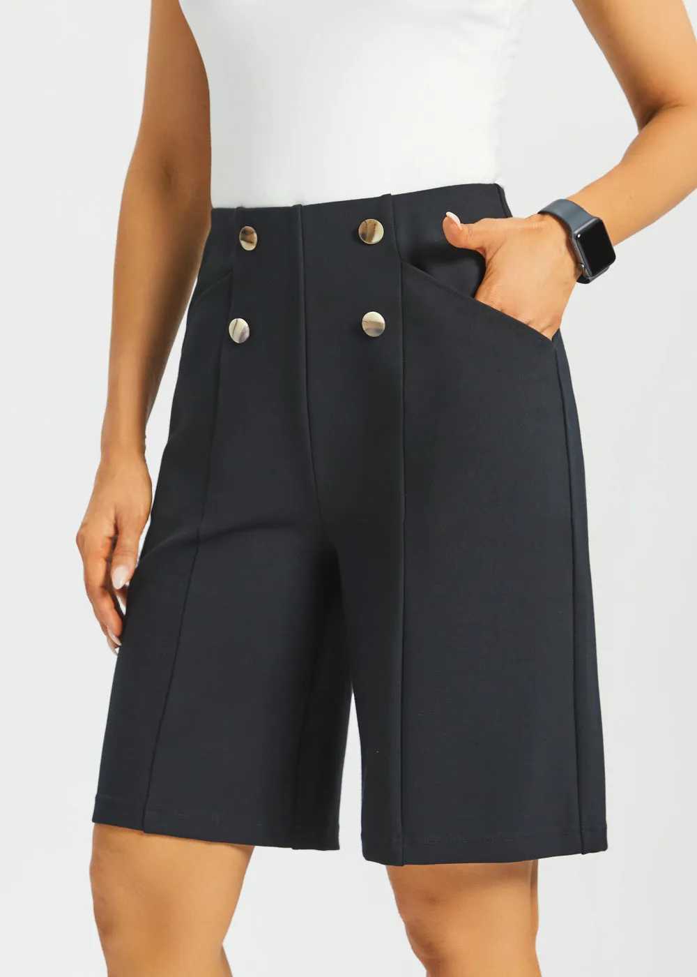 Atlantic Wide-Leg Bermuda Shorts | Stretch Ponte (Black) - Final Sale sold by Betabrand product image thumbnail 3