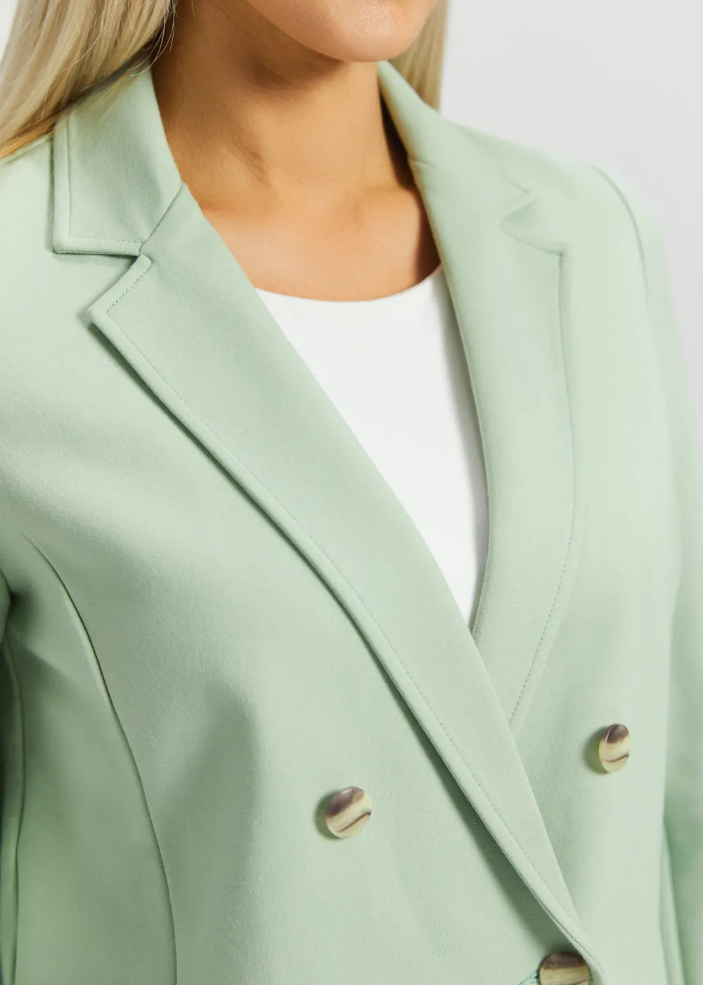 Double Breasted Blazer | Stretch Ponte (Muted Mint) sold by Betabrand product image thumbnail 3