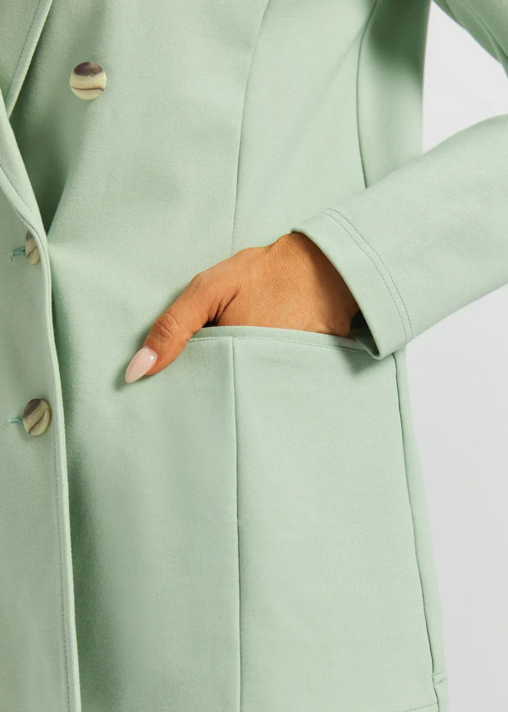 Double Breasted Blazer | Stretch Ponte (Muted Mint) sold by Betabrand product image thumbnail 4
