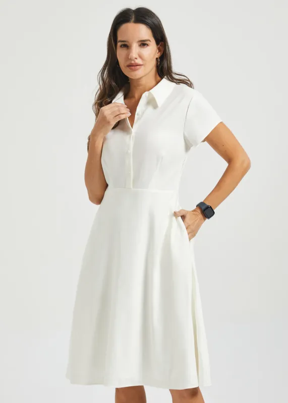 Fit & Flare Shirt Dress | AirWeave Stretch Linen (Star White) made by Betabrand