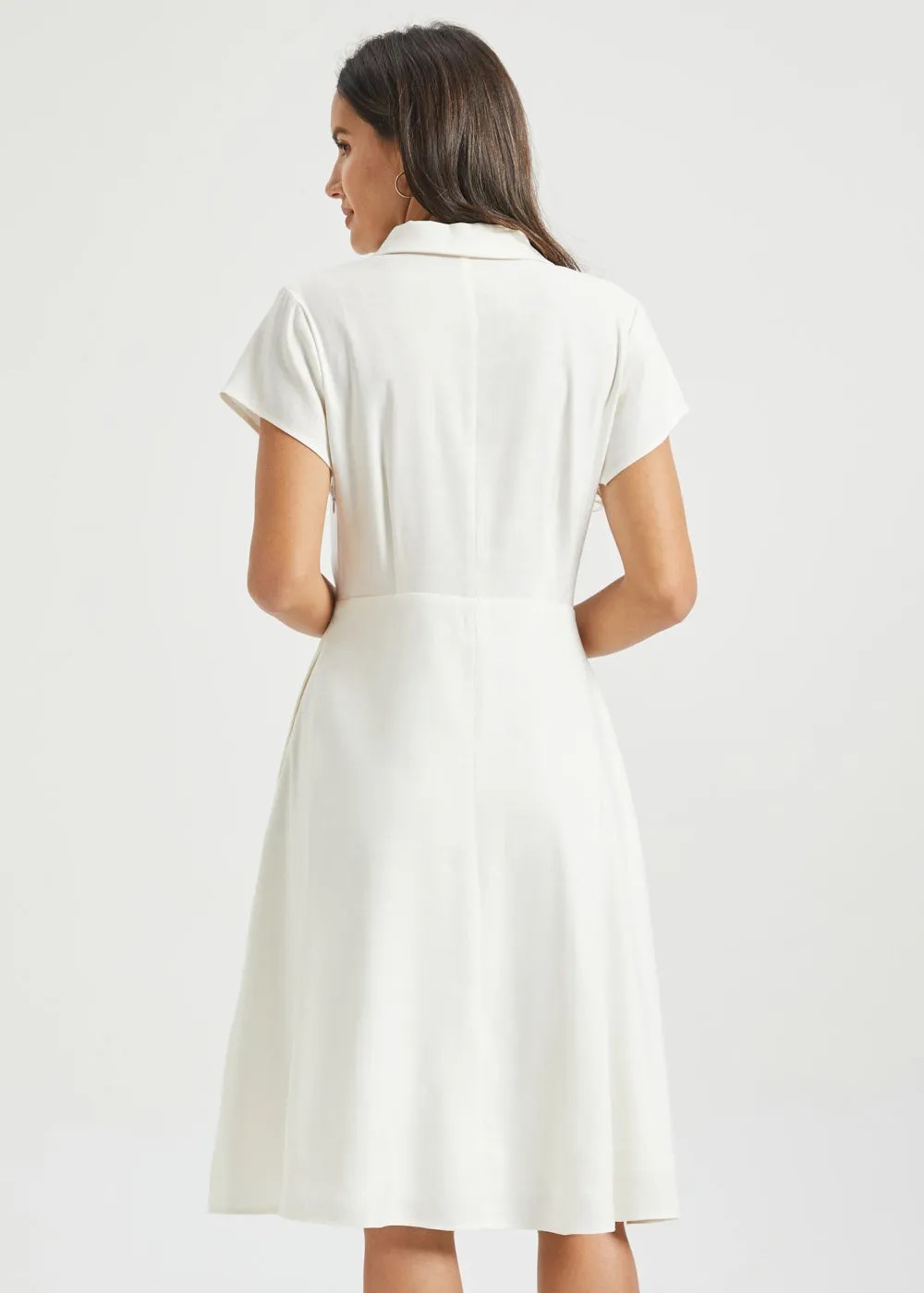 Fit & Flare Shirt Dress | AirWeave Stretch Linen (Star White) sold by Betabrand product image thumbnail 4