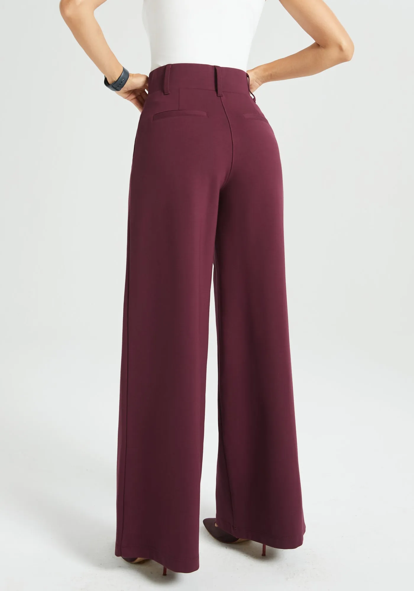 Classic High-Waist DPYP™ Dress Pant Yoga Pants | Wide (Burgundy) sold by Betabrand product image thumbnail 3