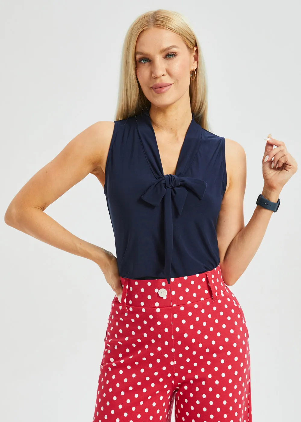 Sleeveless Bow Blouse (Navy) sold by Betabrand product image thumbnail 2