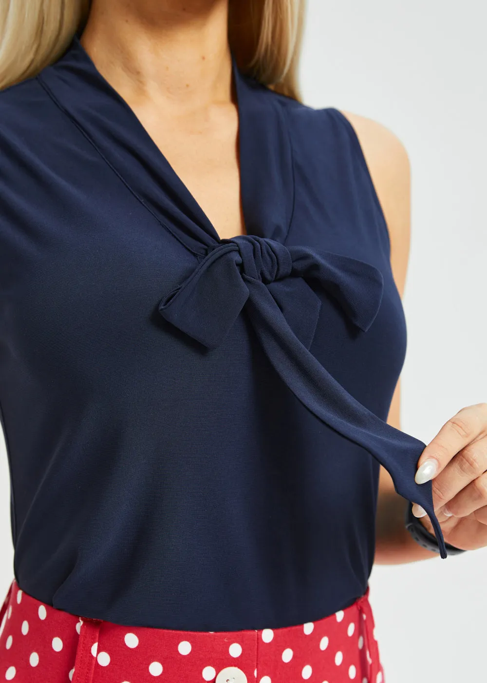 Sleeveless Bow Blouse (Navy) sold by Betabrand product image thumbnail 3