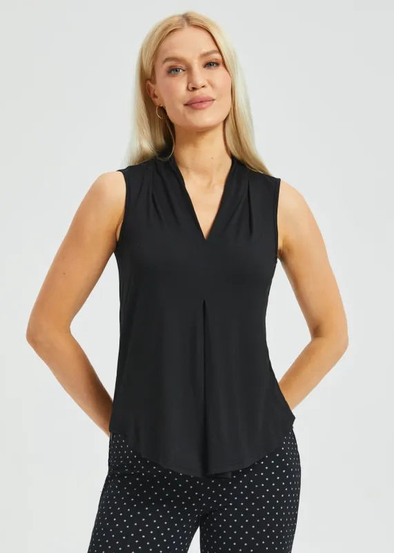 Sleeveless Pleated V-Neck Top (Black) made by Betabrand