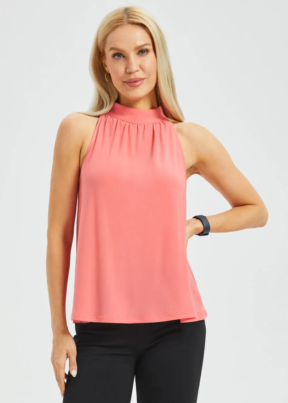 Mock Tie Neck Cutaway Top (Coral) sold by Betabrand product image thumbnail 3