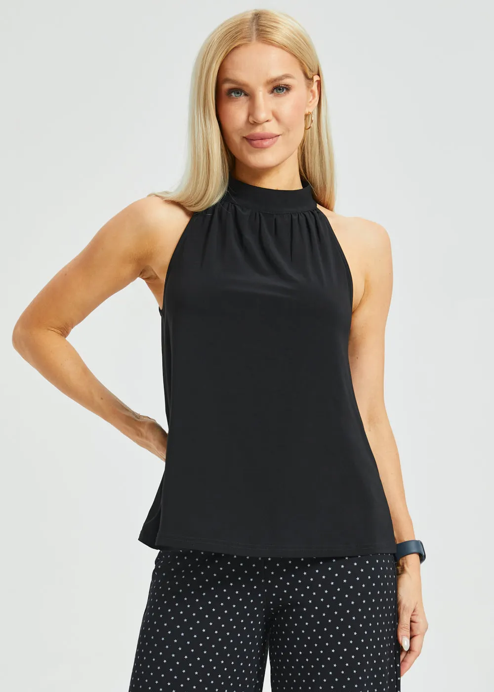 Mock Tie Neck Cutaway Top (Black) sold by Betabrand