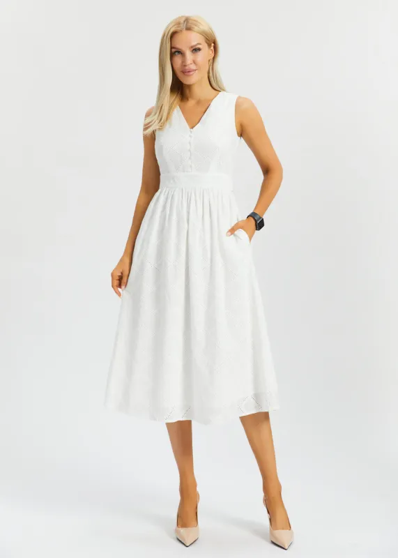 Eyelet Fit & Flare Dress | Cotton (Star White) made by Betabrand