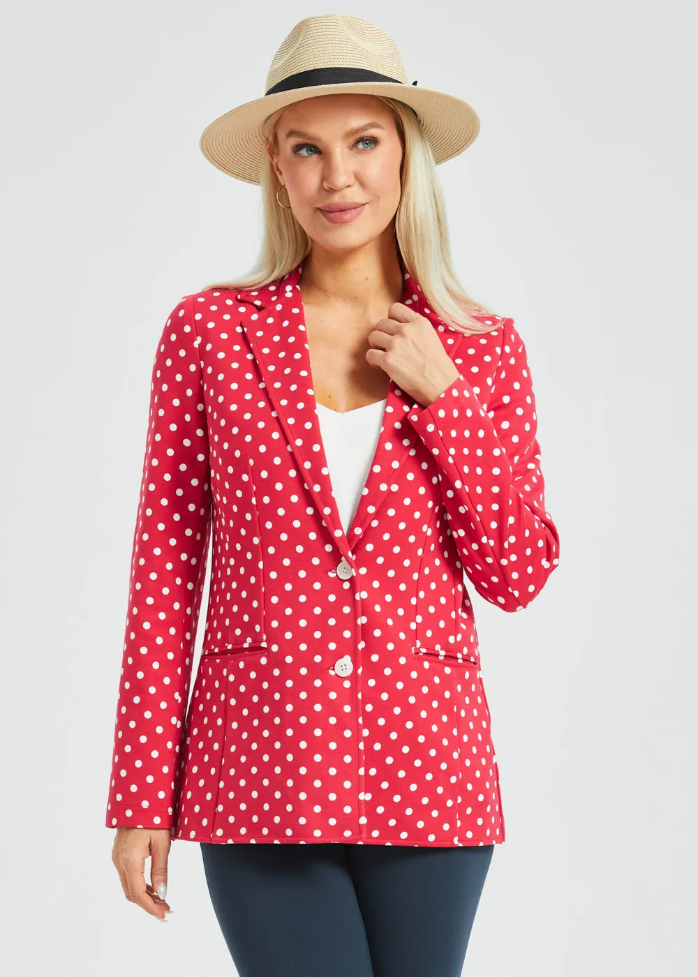 Classic Blazer | Stretch Ponte (Red White Dot) sold by Betabrand