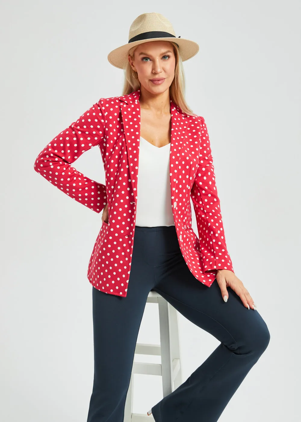 Classic Blazer | Stretch Ponte (Red White Dot) sold by Betabrand product image thumbnail 2