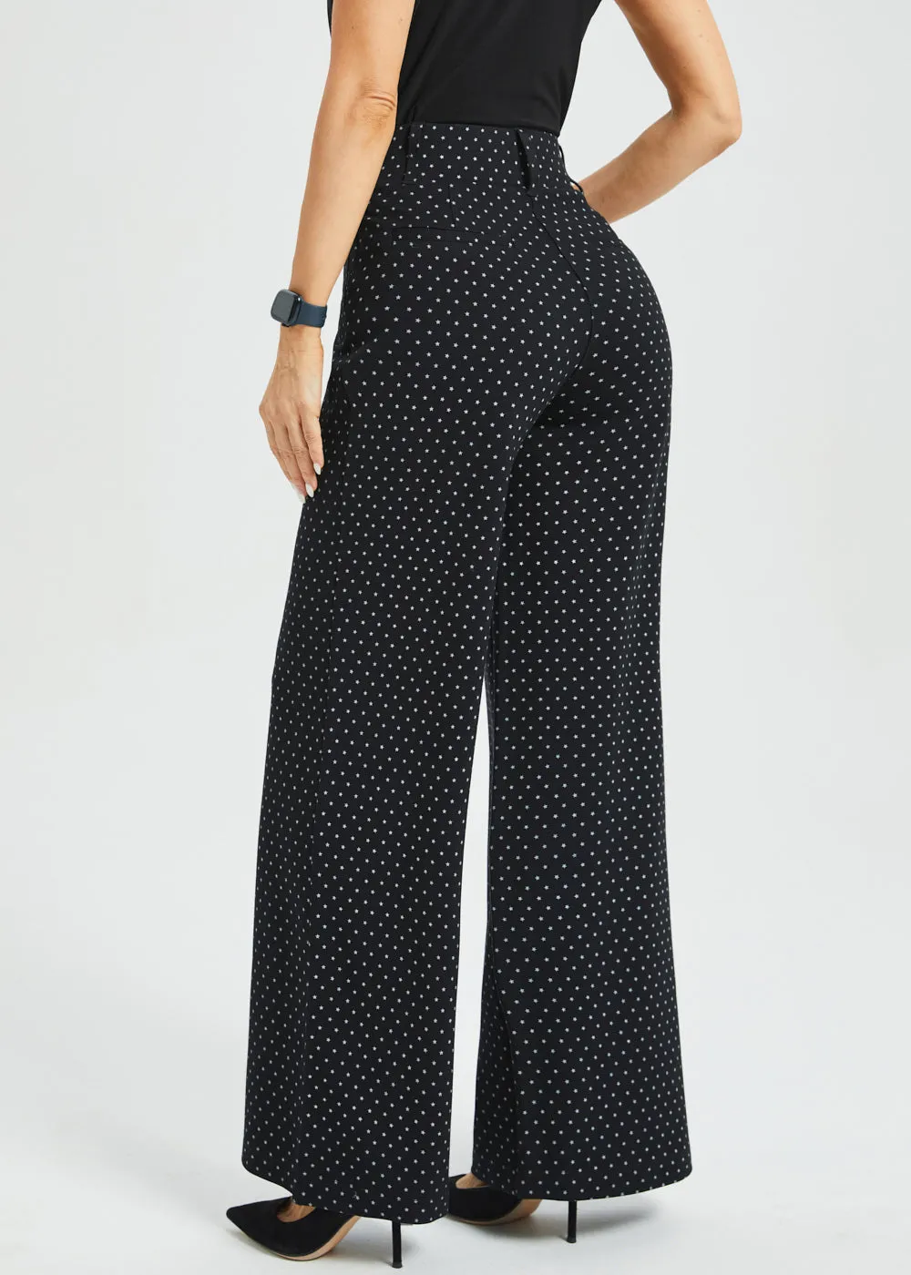Classic High-Waist DPYP™ Dress Pant Yoga Pants | Wide (Black White Star) sold by Betabrand product image thumbnail 3