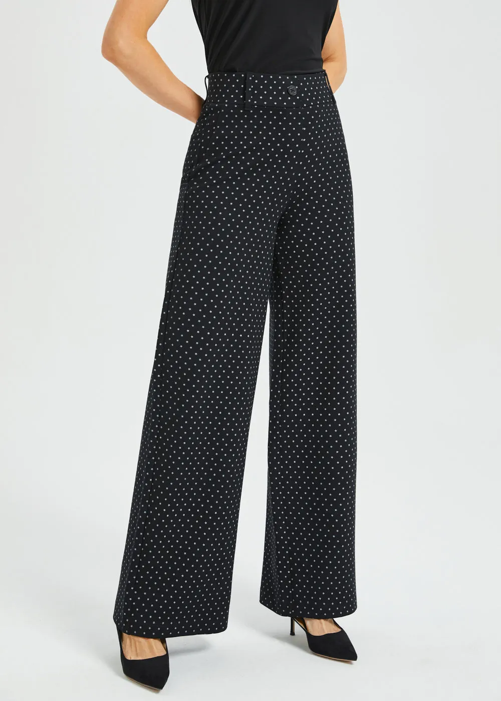 Classic High-Waist DPYP™ Dress Pant Yoga Pants | Wide (Black White Star) sold by Betabrand product image thumbnail 4