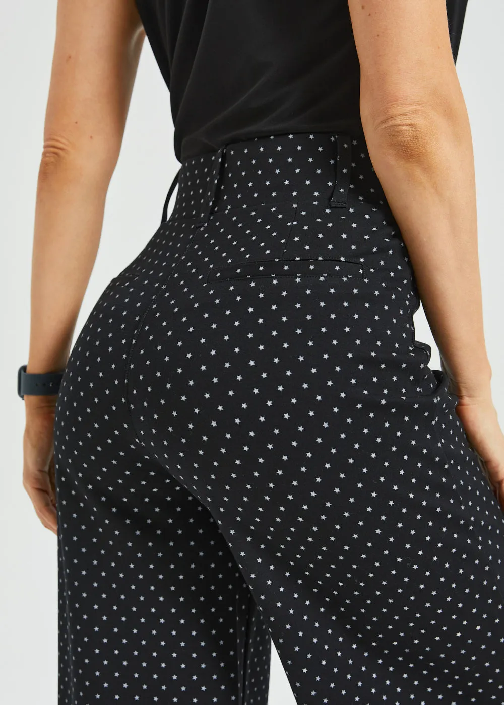 Classic High-Waist DPYP™ Dress Pant Yoga Pants | Wide (Black White Star) sold by Betabrand product image thumbnail 5