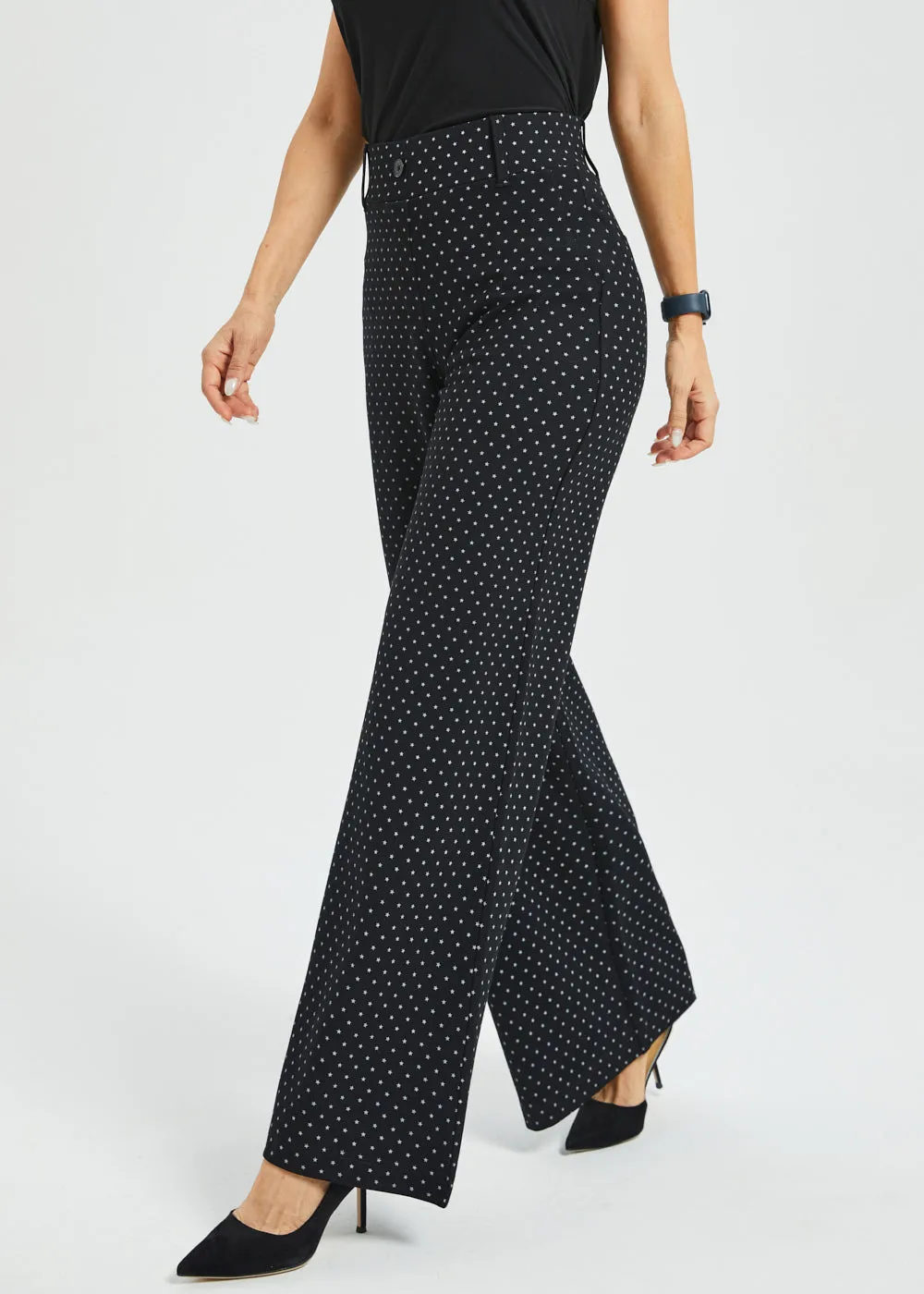 Classic High-Waist DPYP™ Dress Pant Yoga Pants | Wide (Black White Star) sold by Betabrand product image thumbnail 2