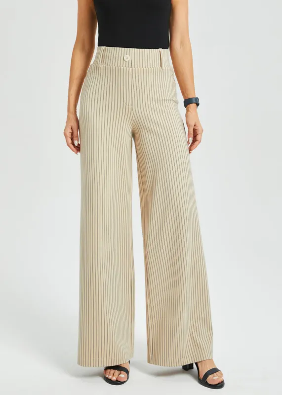 Classic High-Waist DPYP™ Dress Pant Yoga Pants | Wide (Ivory Black Pinstripe) made by Betabrand