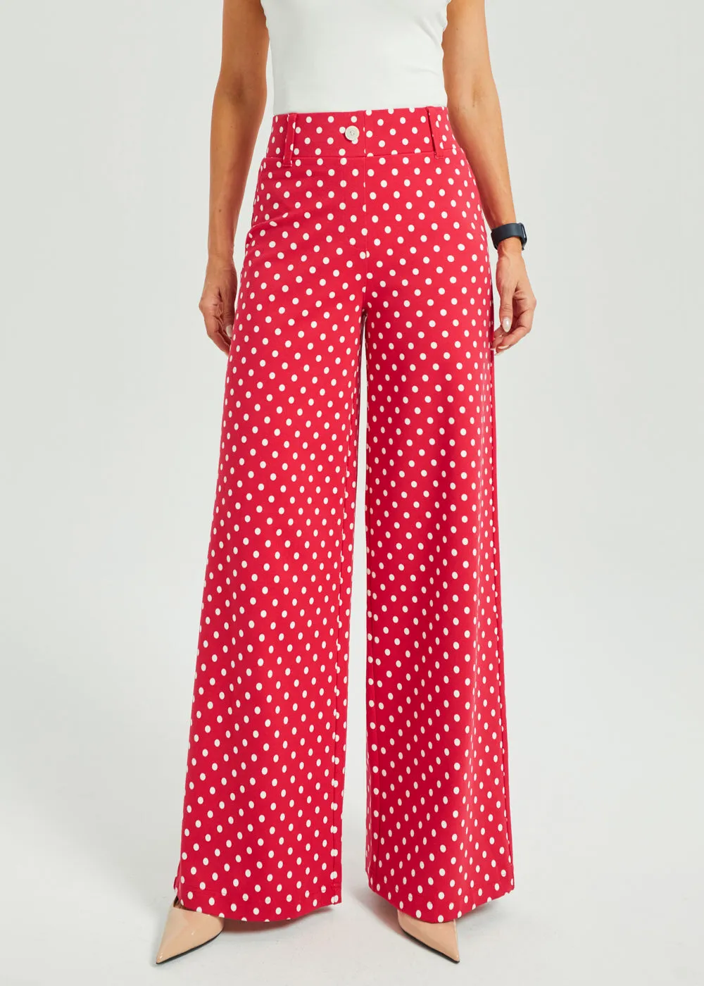 Classic High-Waist DPYP™ Dress Pant Yoga Pants | Wide (Red White Dot) sold by Betabrand product image thumbnail 4