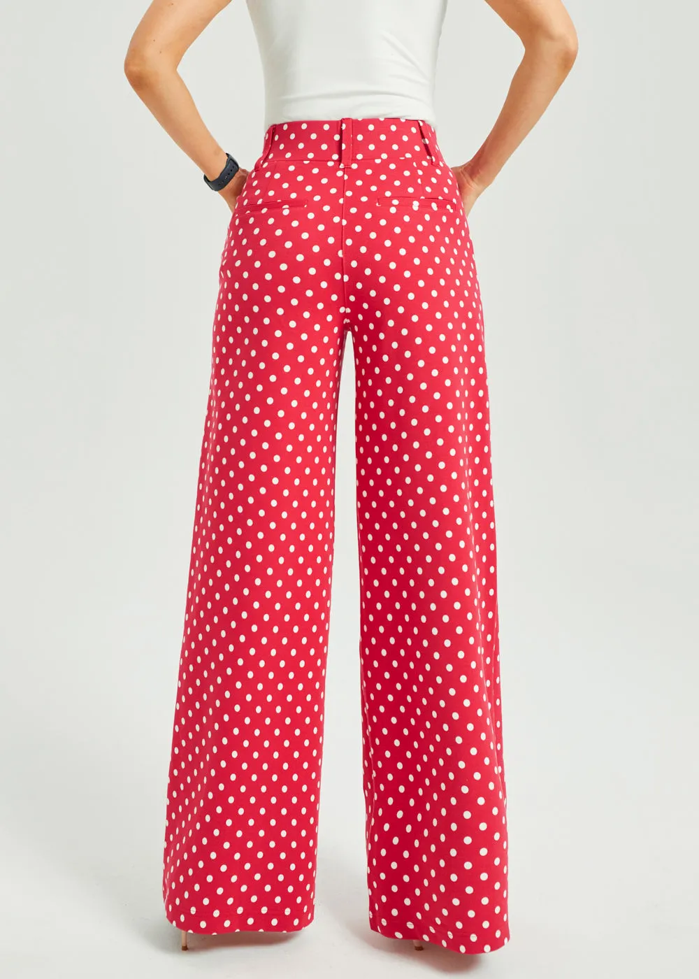 Classic High-Waist DPYP™ Dress Pant Yoga Pants | Wide (Red White Dot) sold by Betabrand product image thumbnail 3