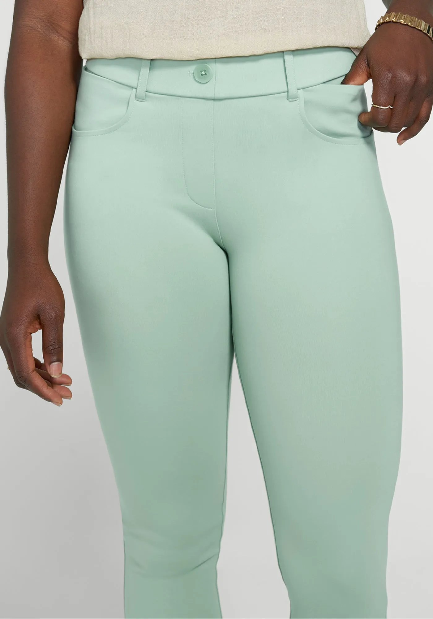 7-Pocket Dress Pant Yoga Pant | Skinny (Muted Mint) sold by Betabrand product image thumbnail 2