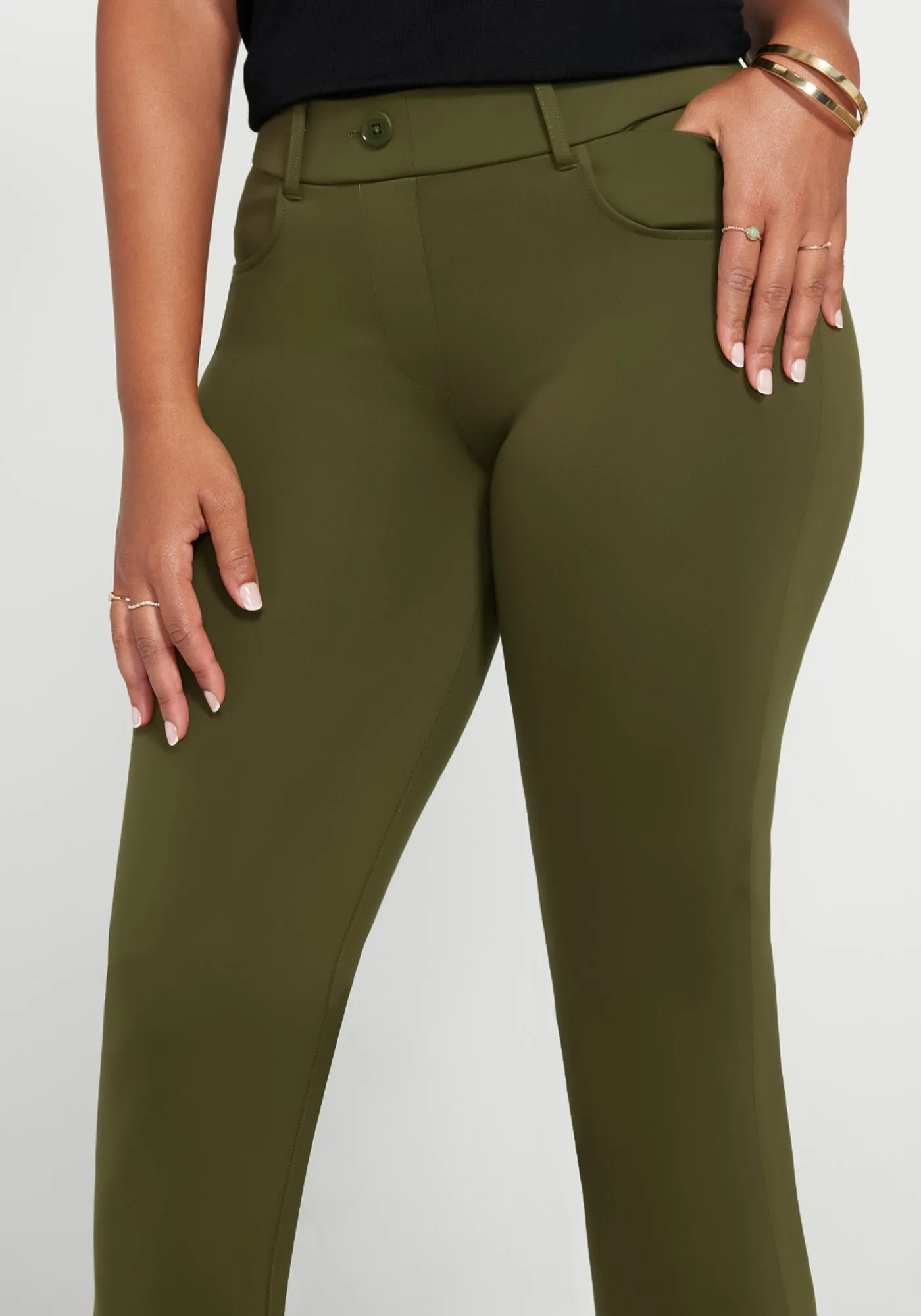 7-Pocket Dress Pant Yoga Pant | Straight (Dark Olive) sold by Betabrand product image thumbnail 2