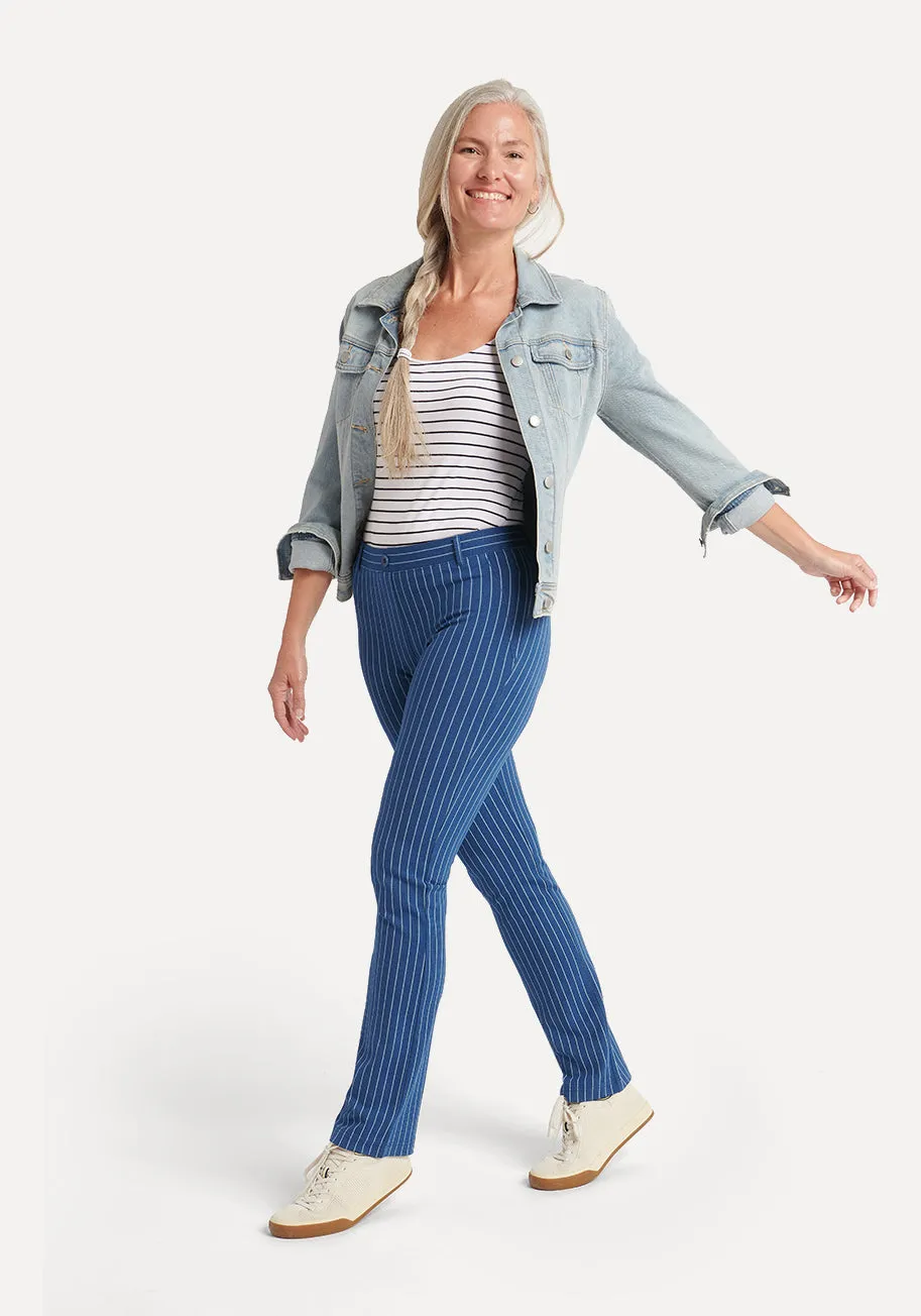 Straight Leg | Two-Pocket Straight-Leg Dress Pant Yoga Pants (Aegean Pinstripe) sold by Betabrand product image thumbnail 4