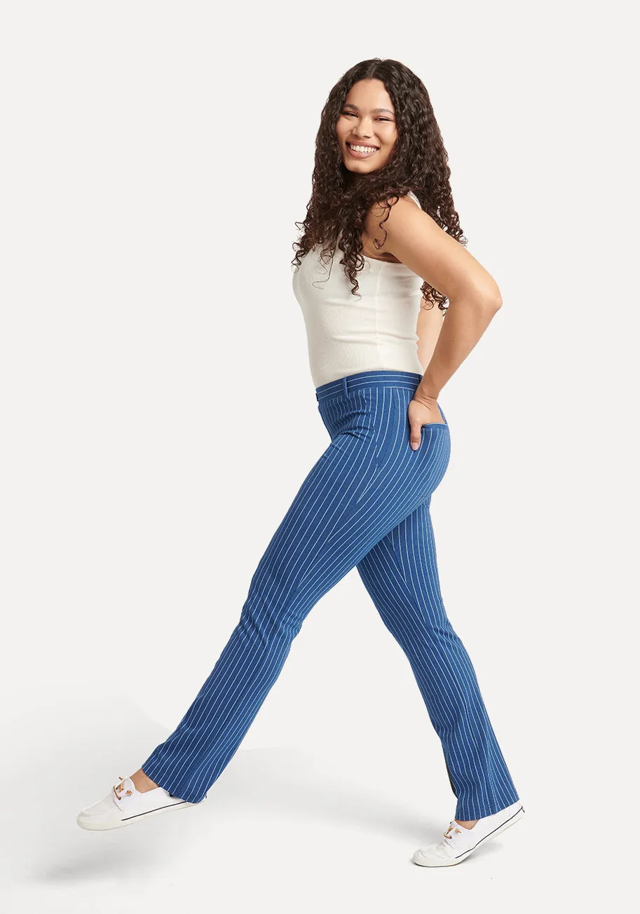 Straight Leg | Two-Pocket Straight-Leg Dress Pant Yoga Pants (Aegean Pinstripe) sold by Betabrand