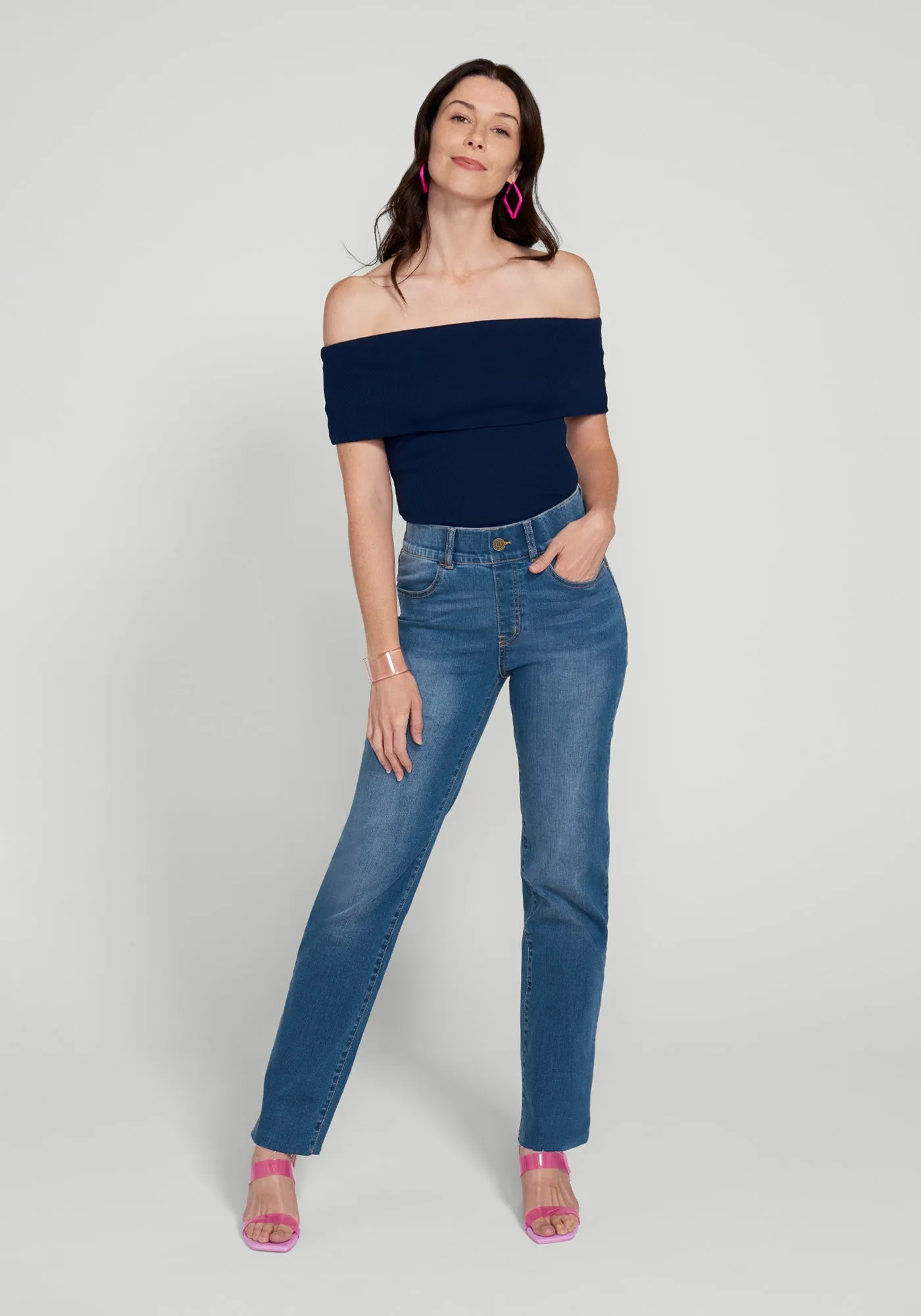Signature Mid-Rise Denim | Straight (Alamo Wash) sold by Betabrand