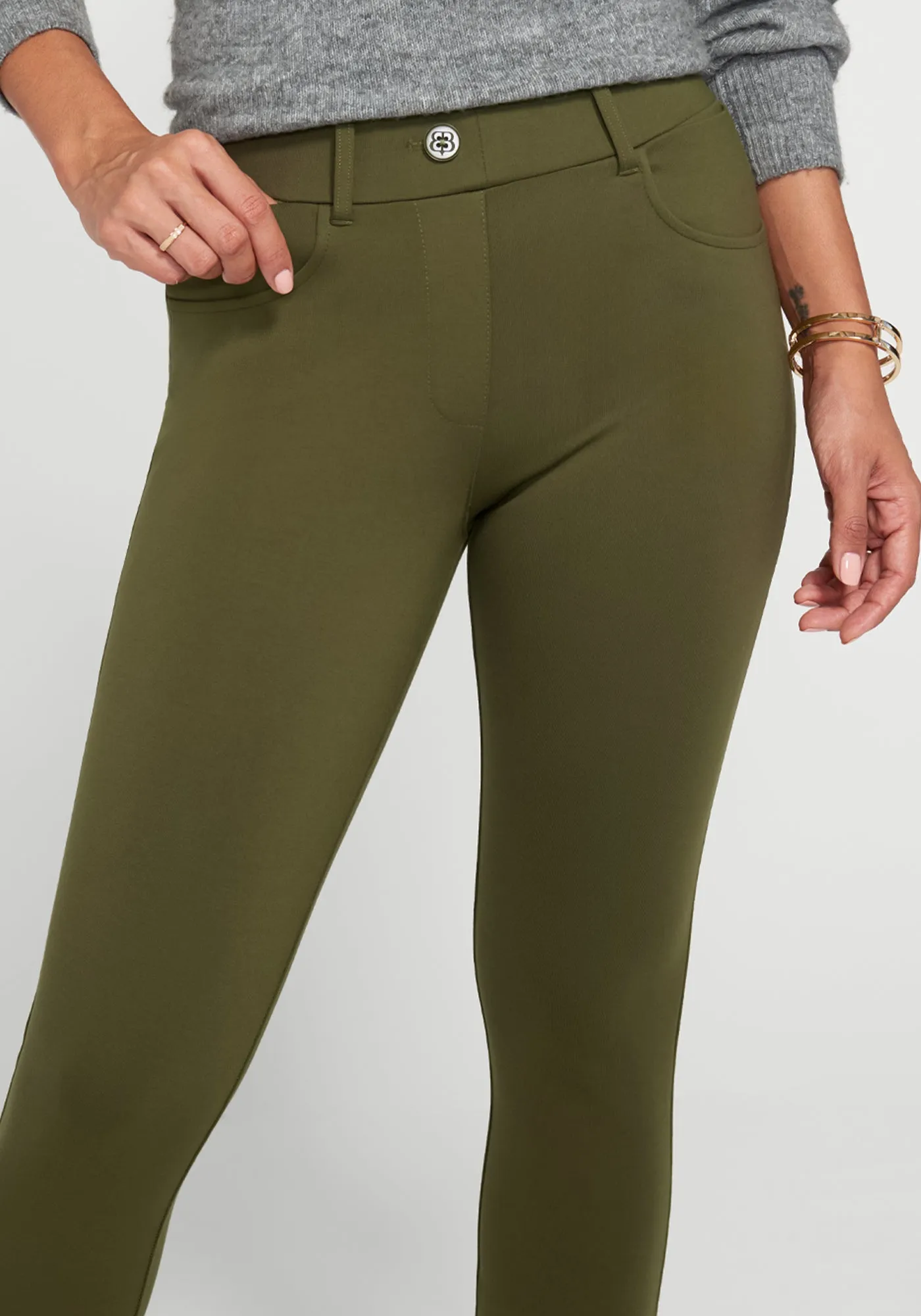 7-Pocket Dress Pant Yoga Pant | Skinny (Dark Olive) sold by Betabrand product image thumbnail 2