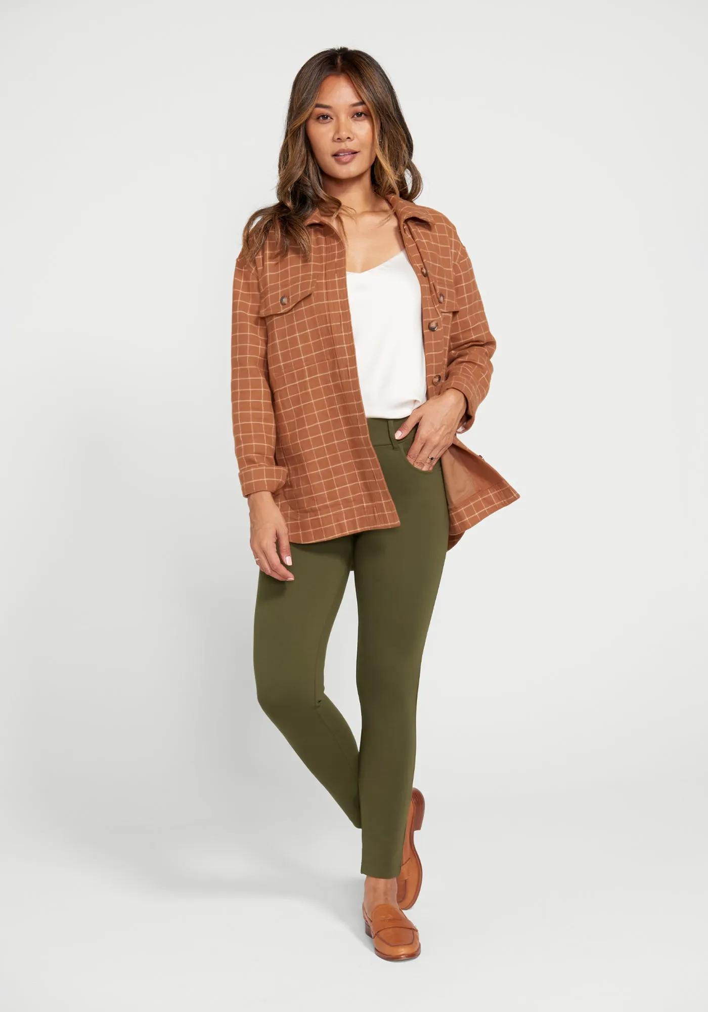 7-Pocket Dress Pant Yoga Pant | Skinny (Dark Olive) sold by Betabrand product image thumbnail 4