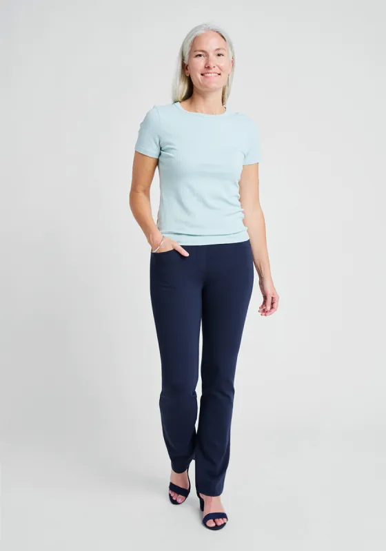 Straight-Leg | 7-Pocket Dress Pant Yoga Pants (Navy) sold by Betabrand