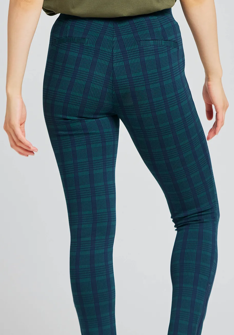 Skinny-Leg | Pencil Dress Pant Yoga Pants (Teal Tartan) sold by Betabrand product image thumbnail 3